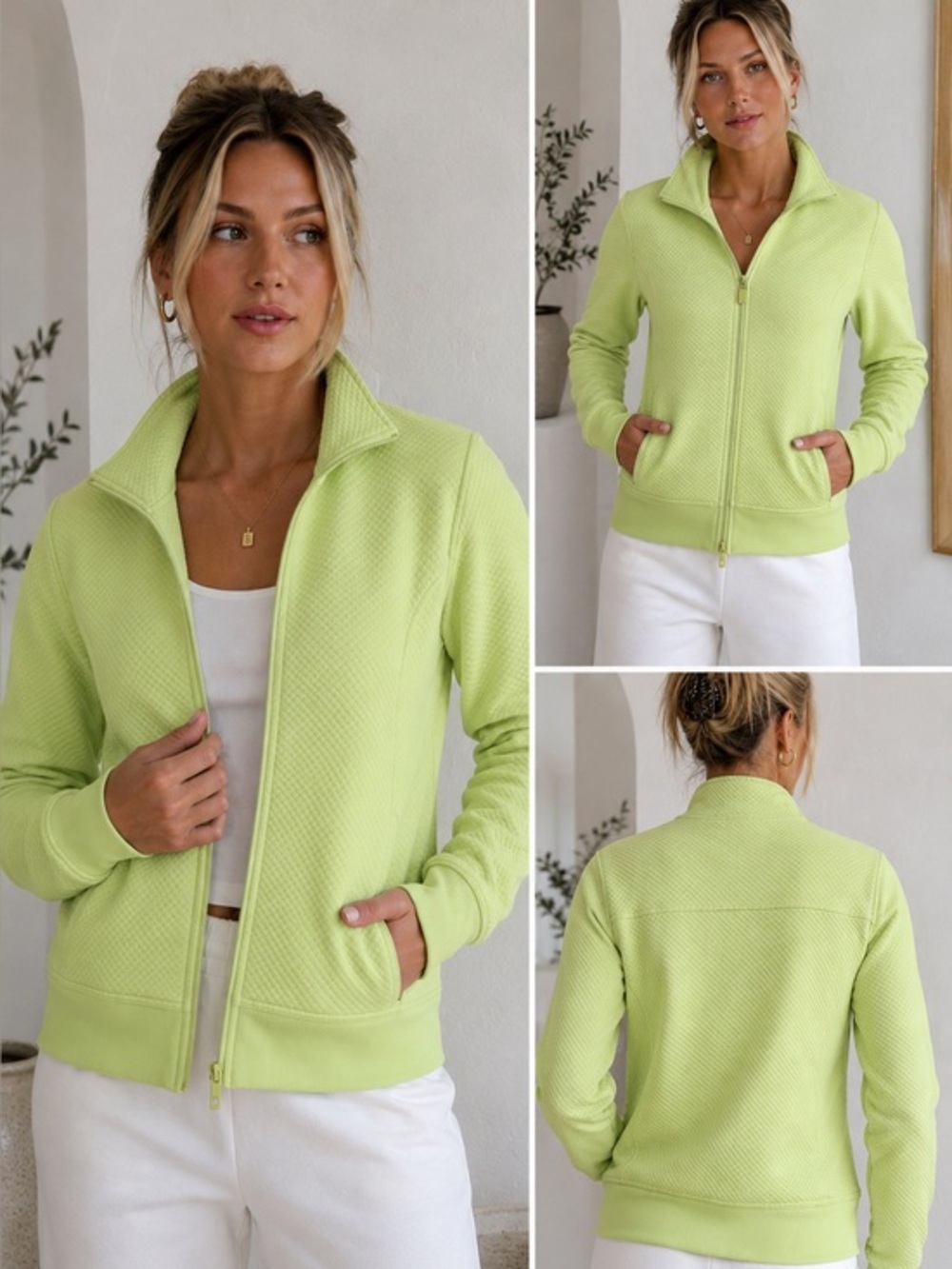 Oleg Cassini Sport Lime Green Zip Up L Jacket Athleisure Preppy Golfcore